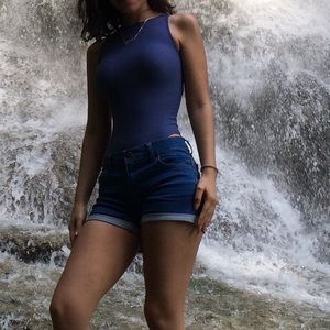 High neck suede body suit